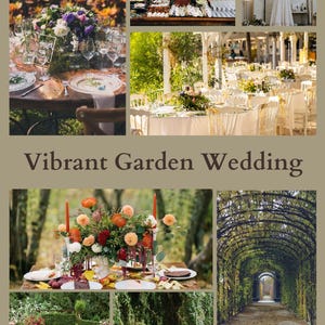 Tablero de inspiración para boda con jardín vibrante, estética floral, paleta de colores incluida, tablero de inspiración digital para boda