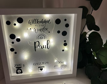 Bilderrahmen beleuchtet | Geschenk zur Geburt I personalisiert