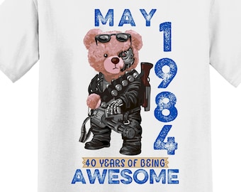 T-shirt with  Choice of colours and sizes. Birthdate with month and year.