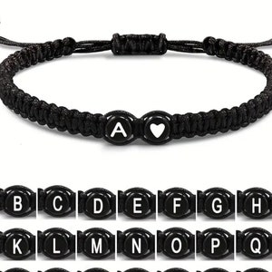 Pulsera de corazón con inicial personalizada, pulsera trenzada hecha a mano con nombre A-Z, regalo de joyería de amistad ajustable para mujeres y hombres