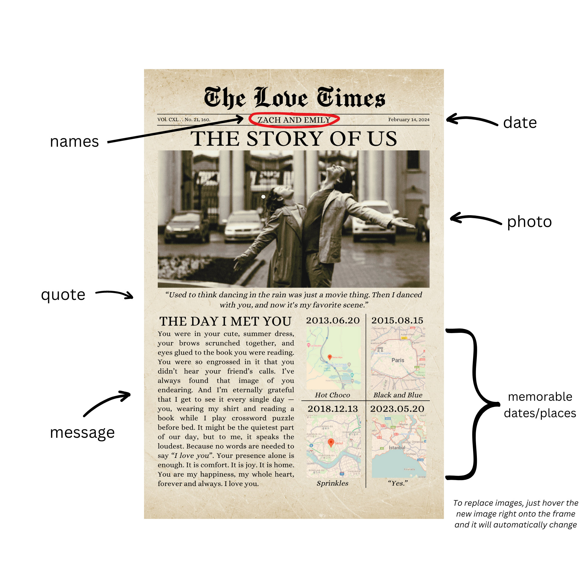 Printable Valentines Newspaper Love Poster Editable Canva Template ...