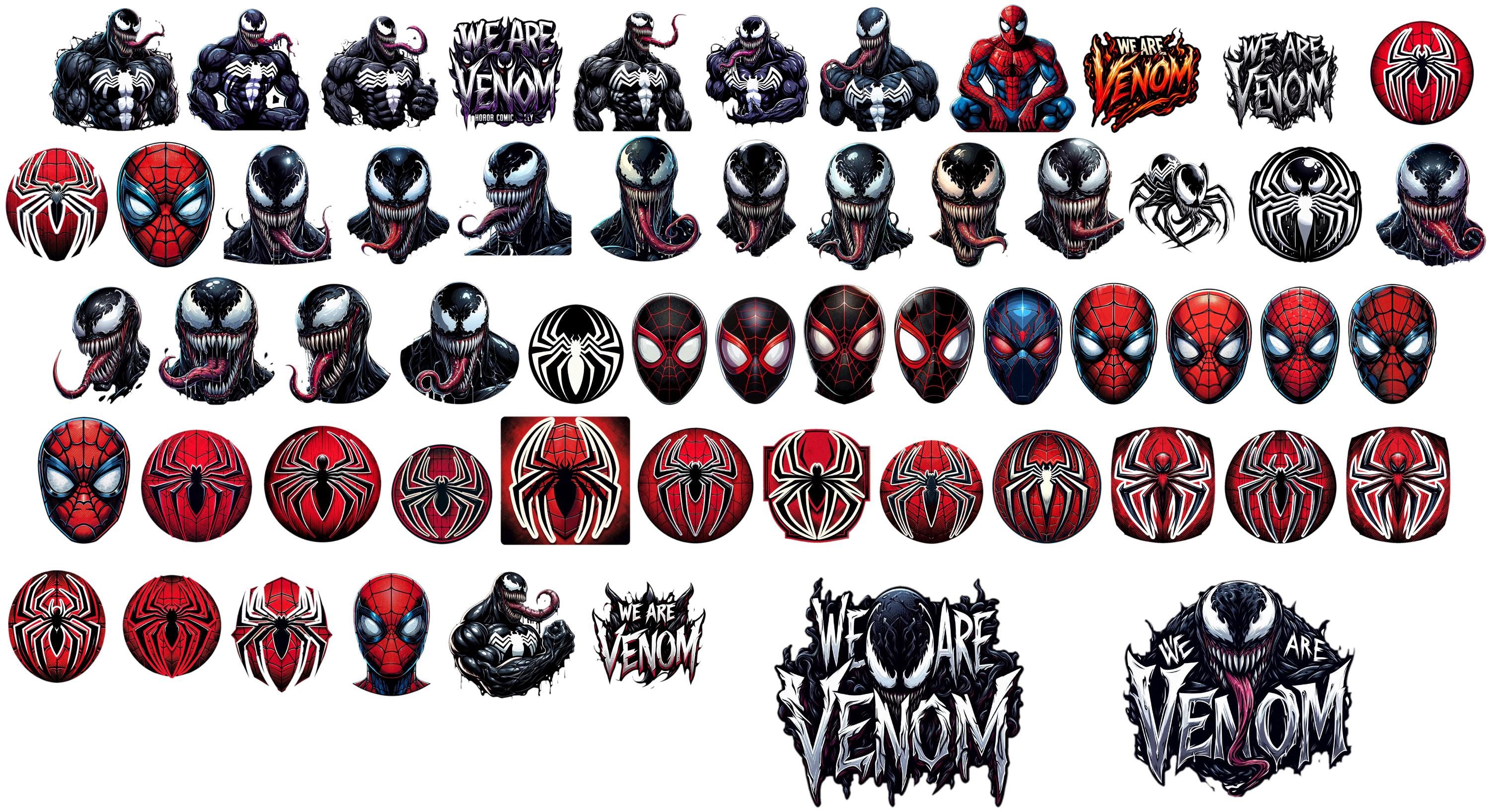 Venom & Spider-Man SVG Bundle | 58 Comic Hero Designs for Cricut Silhouette | Digital Download Marvel Vector Clipart