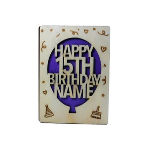 Cumpleaños con globos, Tarjeta de celebración, Madera, Tarjeta cortada con láser