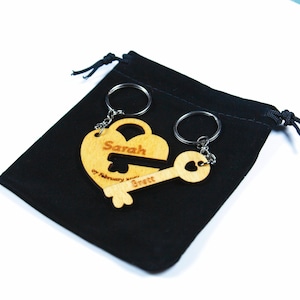 Personalized Wooden Heart Lock Keyring Set