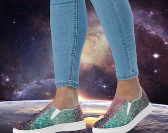 Galaxy Print • Women’s Slip-On Canvas Shoes • Outer Space Walking Shoe • Cute Cosmic Slippers • Casual Galactic Sneakers • Original Art