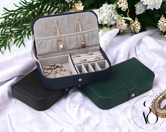 PU Leather Portable Jewellery Box, Jewellery Organizer, Travel Jewellery Case, Leather Storage Box for Necklace Earring Ring, Gift for Her