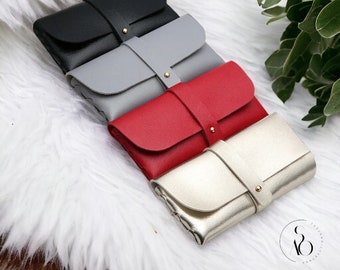 Fashionable Leather Glasses Case for women, Portable Minimalistic Leather Glasses Pouch For her, High-End Travel Leather Glasses Bag.