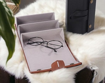 Étui à lunettes portable en cuir, Organiseur de lunettes pliable, Étui de rangement pour plusieurs verres, Étui de voyage pour lunettes, Rangement transportable pour lunettes