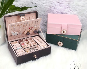 Grande boîte à bijoux de luxe en cuir PU pour femme, boîte de rangement à bijoux en cuir riche pour elle, organisateur de bijoux en cuir haut de gamme pour fille.