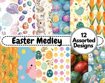 Easter Medley Digital Paper | Easter Patterns | Scrapbooking | 12 Assorted Designs