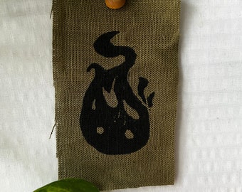 Handmade Block Printed Linen Patch Individual Punk Linocut Print of a Little Fire