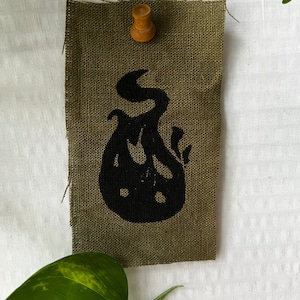 Handmade Block Printed Linen Patch Individual Punk Linocut Print of a Little Fire