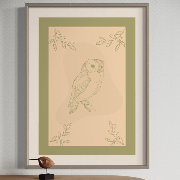 Nature Art Print, Sage Green Neutral Nursery ideas, Cottagecore Print, Woodland Print, Owl Print, Neutral Nursery Decor Inspo