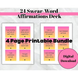 Jeu de 24 affirmations de gros mots, cartes de bien-être du jour, jeu de motivation de santé mentale, cartes d'affirmation positive, affirmation positive du jour