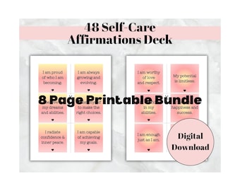 48 Self-Care Affirmations Deck, Daily Wellness Cards, Mental Health Motivation Deck, Positive Affirmation Cards, Daily Positive Affirmations