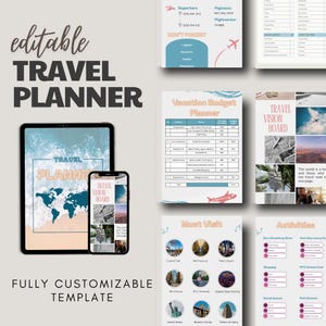Editable Travel Planner | Digital Travel Planner | Travel Organizer | Vacation Itinerary Planner | Editable Vacation Planner