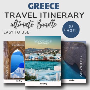 Digitaler Griechenland Reiseplan | Mykonos, Santorini & Zakynthos Reisewege | Griechenland Reiseplaner zum Ausdrucken