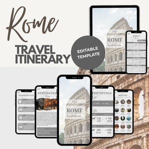 Digital Rome Travel Itinerary Template | 3-day Italy, Rome Trip Guide | Editable Travel Itinerary Planner