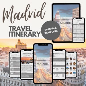 Digitale Vorlage für den Reiseplan Madrid | 3-tägiger Spanien Madrid Reiseführer | Bearbeitbarer Reiseplaner