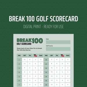 Digital Golf ScoreCard Break 100, High Handicap, Regalo de golf, Impresión digital, Descarga instantánea