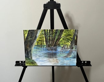 One of a kind original Water color painting of pond and trees, not a print, sold by artist