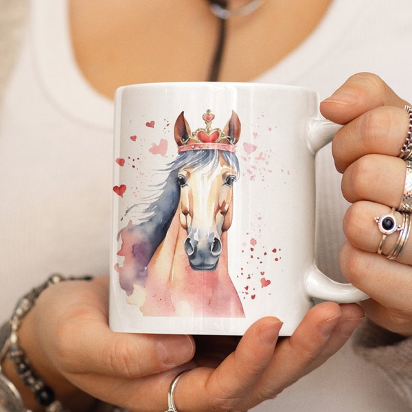 Horse Valentines Day Coffee Mug Water Color Farm Animal Kitchenware Birthday Gift Royal Horse Hearts 11oz 15oz 20oz Jumbo Mug For Her Pink