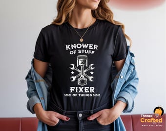 Camiseta de "Sabedor de cosas", "Reparador de cosas", "Divertida camiseta de papá manitas", "Camisetas de trabajo de cuello azul", "Camiseta de papá manitas", "Regalo de papá manitas"