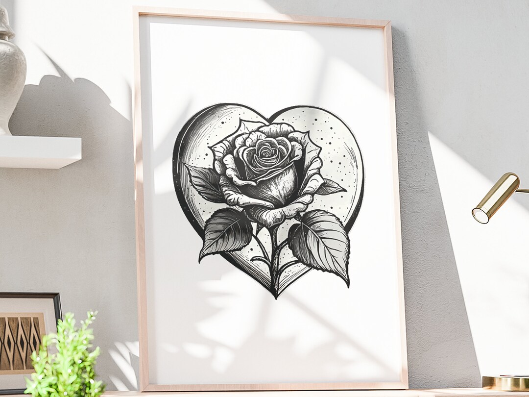 Printable Rose Heart Wall Art, Home Decor, Instant Download, Ready to