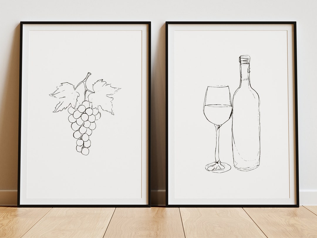 Printable Wine Journey Wall Art, Grapes and Wine Glass Artwork, Kitchen ...