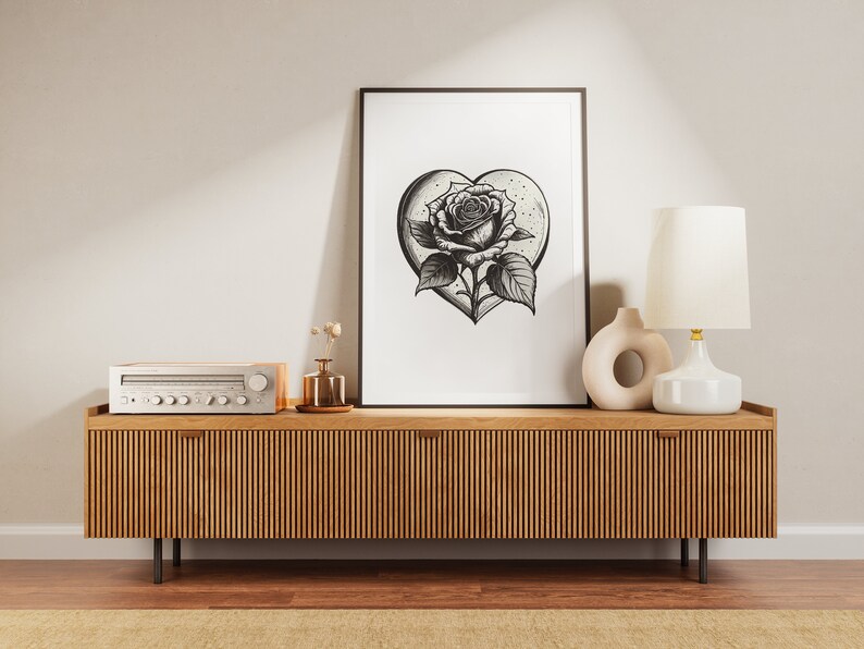 Printable Rose Heart Wall Art, Home Decor, Instant Download, Ready to