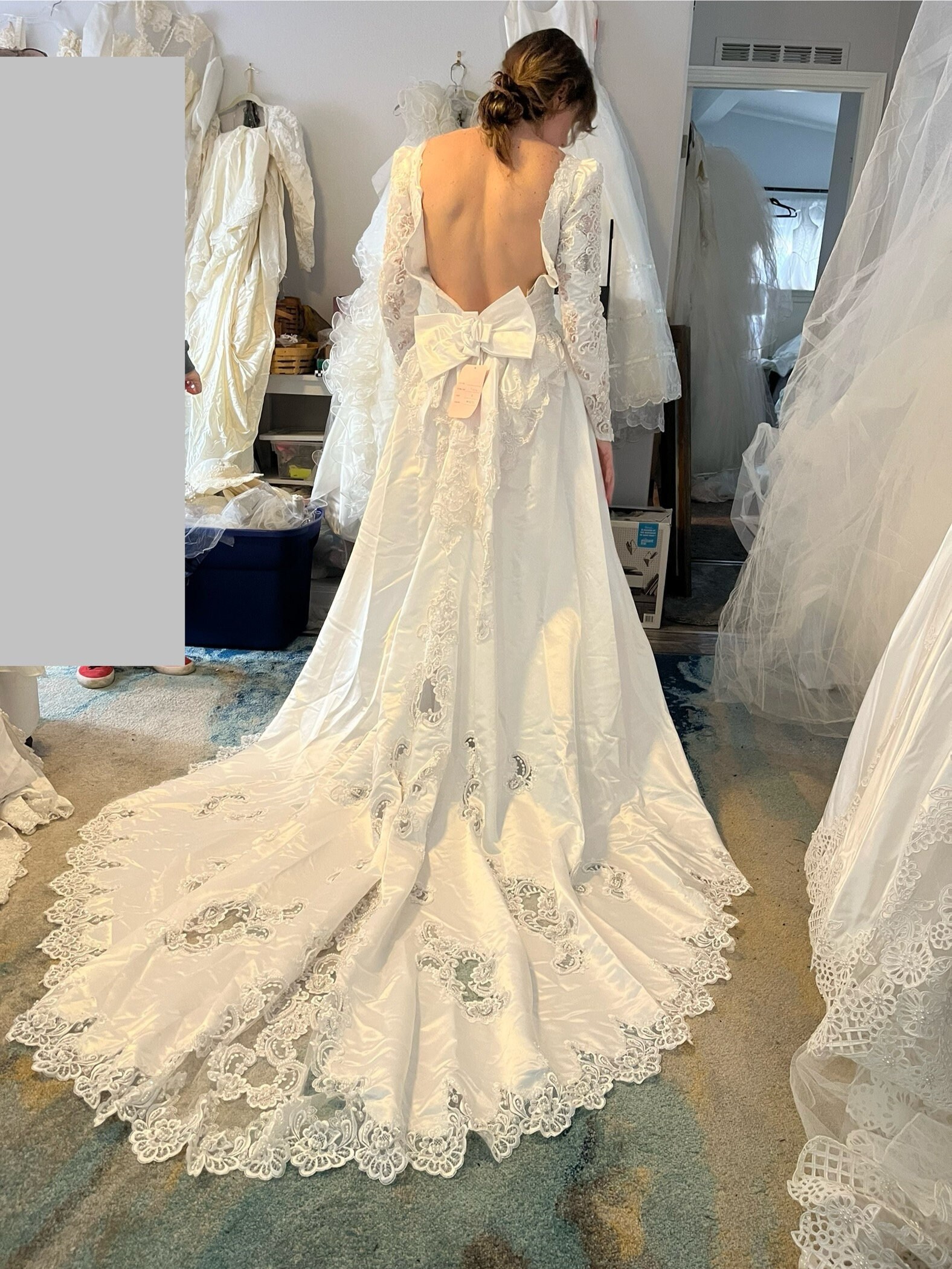 wedding dress lace with straps Boho Lace Wedding Dress With Spaghetti Straps and Removable Bell Sleev –  Bergamot Bridal main image 0