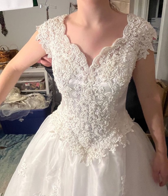 knee length dresses for ladies Adagio Bridal 9149 Size 14 Wedding Dress Long Lace Fit & Flare Corset Crystal Belt main image 1
