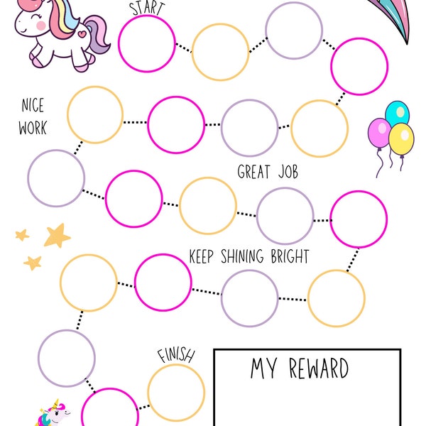 Unicorn Reward Chart, Reward Chart for Girls, Motivation Chart, Kids Reward Chart, Goal Setting Organizer