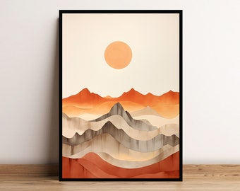 Mountain Landscape Wall Art, Watercolor Mountain Print, Abstract Nature Wall Art, Mountain Poster, Mid Century Modern, Digital Download