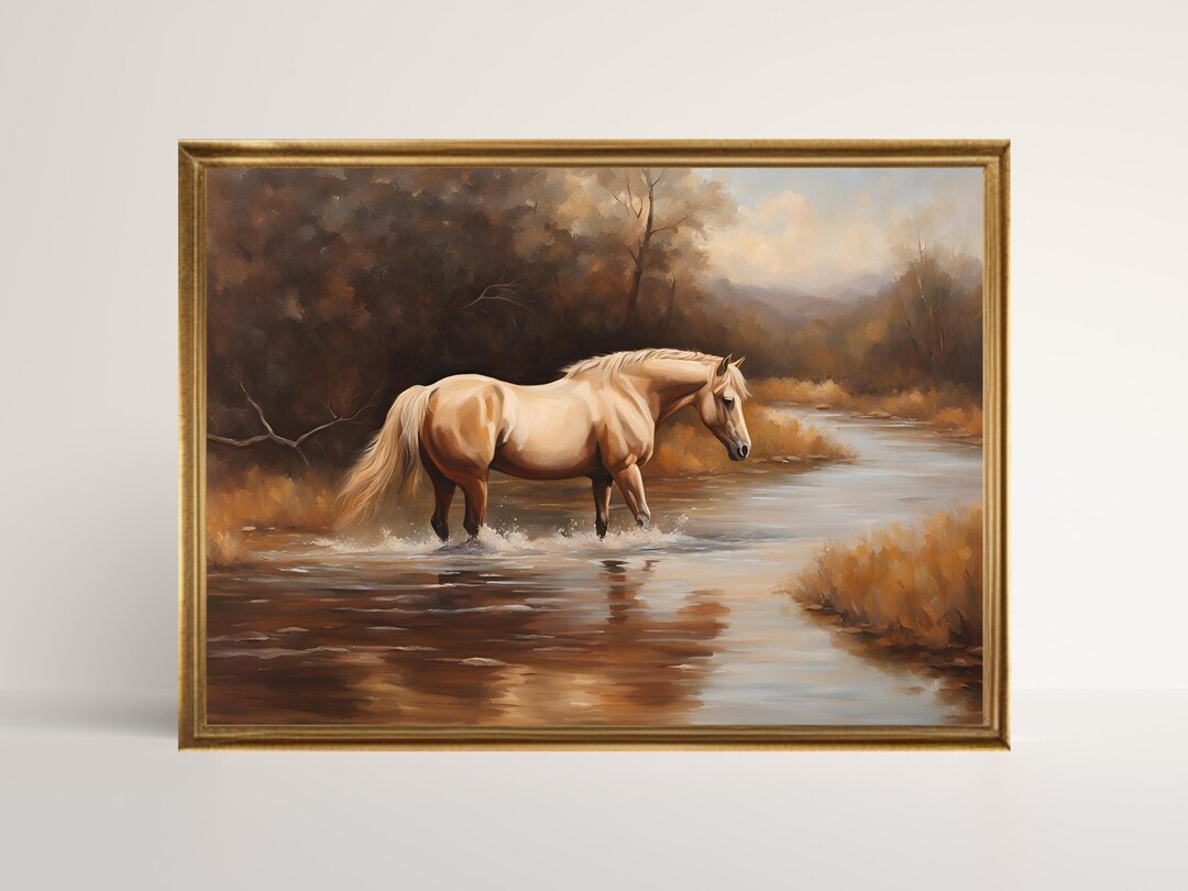 Vintage Horse Oil Painting, Horse Print, Rustic Animal Wall Art Print ...
