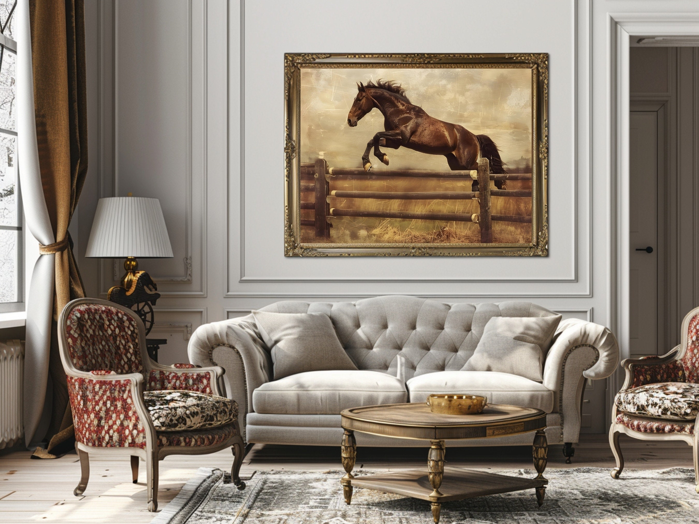 Vintage Horse Oil Painting, Horse Print, Rustic Animal Wall Art Print ...