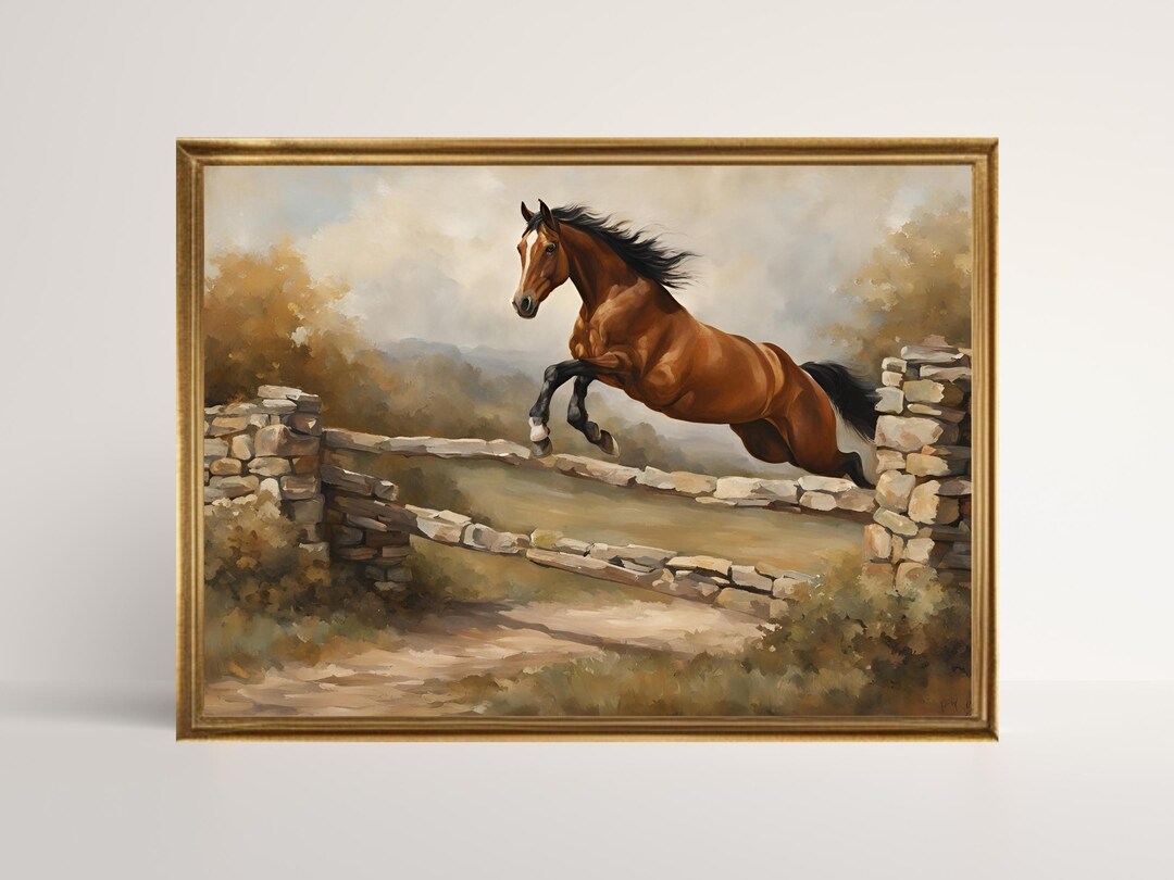Vintage Horse Oil Painting, Horse Print, Rustic Animal Wall Art Print ...