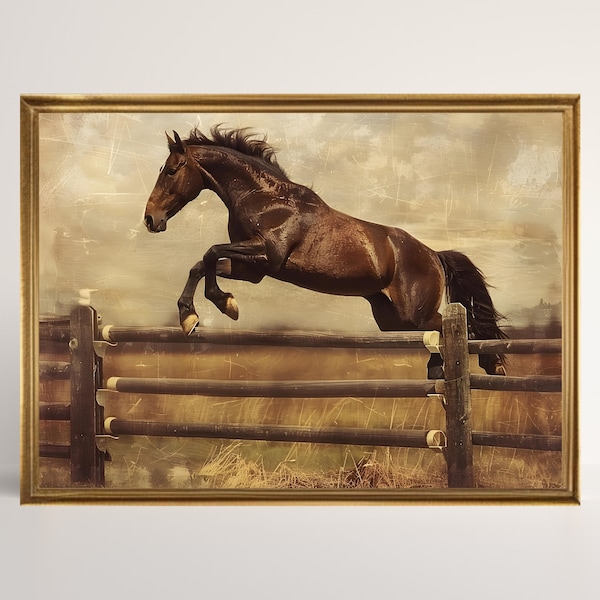 Vintage Horse Oil Painting, Horse Print, Rustic Animal Wall Art Print, Antique Equestrian Print, Farmhouse Wall Art Decor, Digital Download