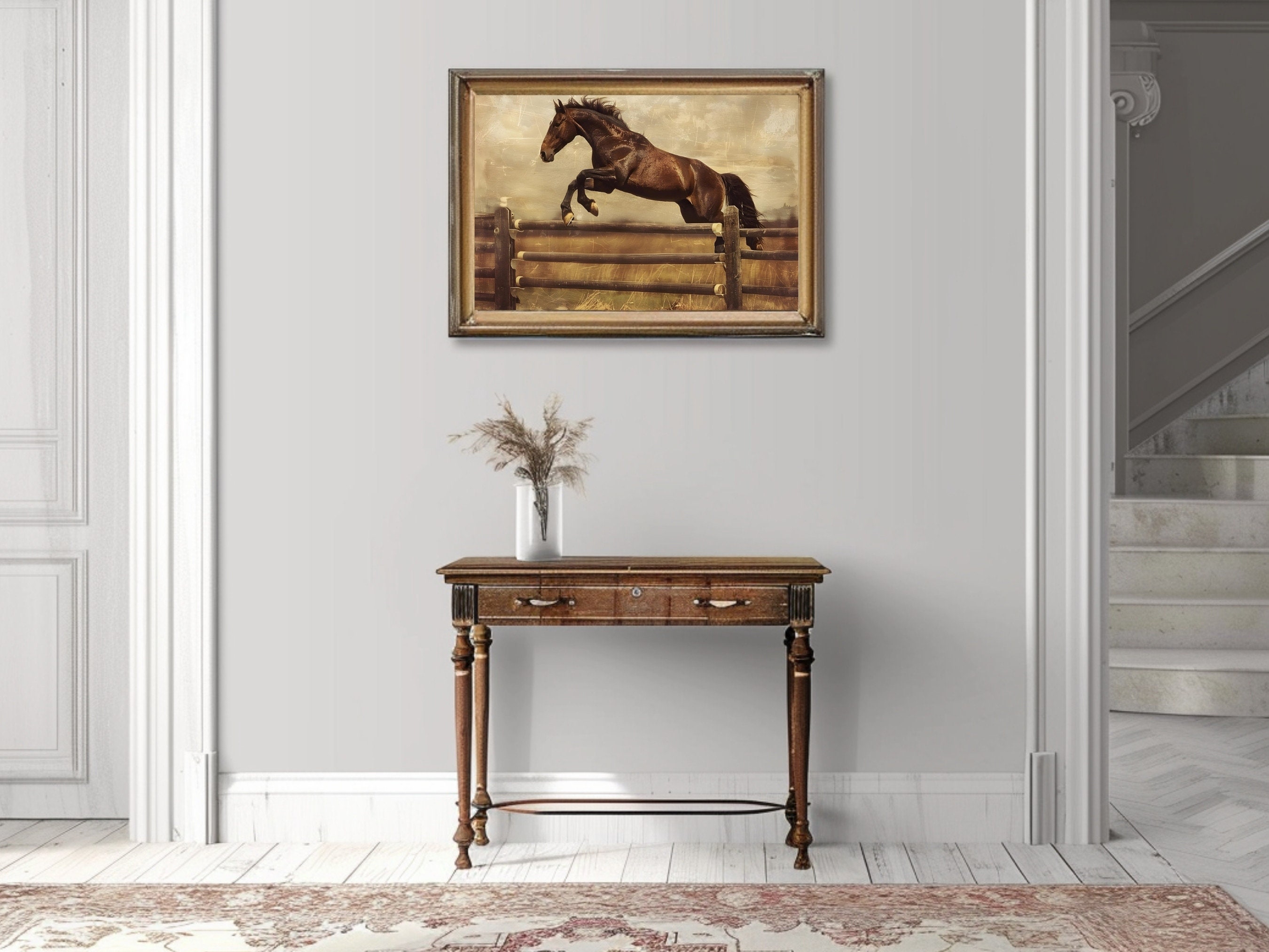 Vintage Horse Oil Painting, Horse Print, Rustic Animal Wall Art Print ...