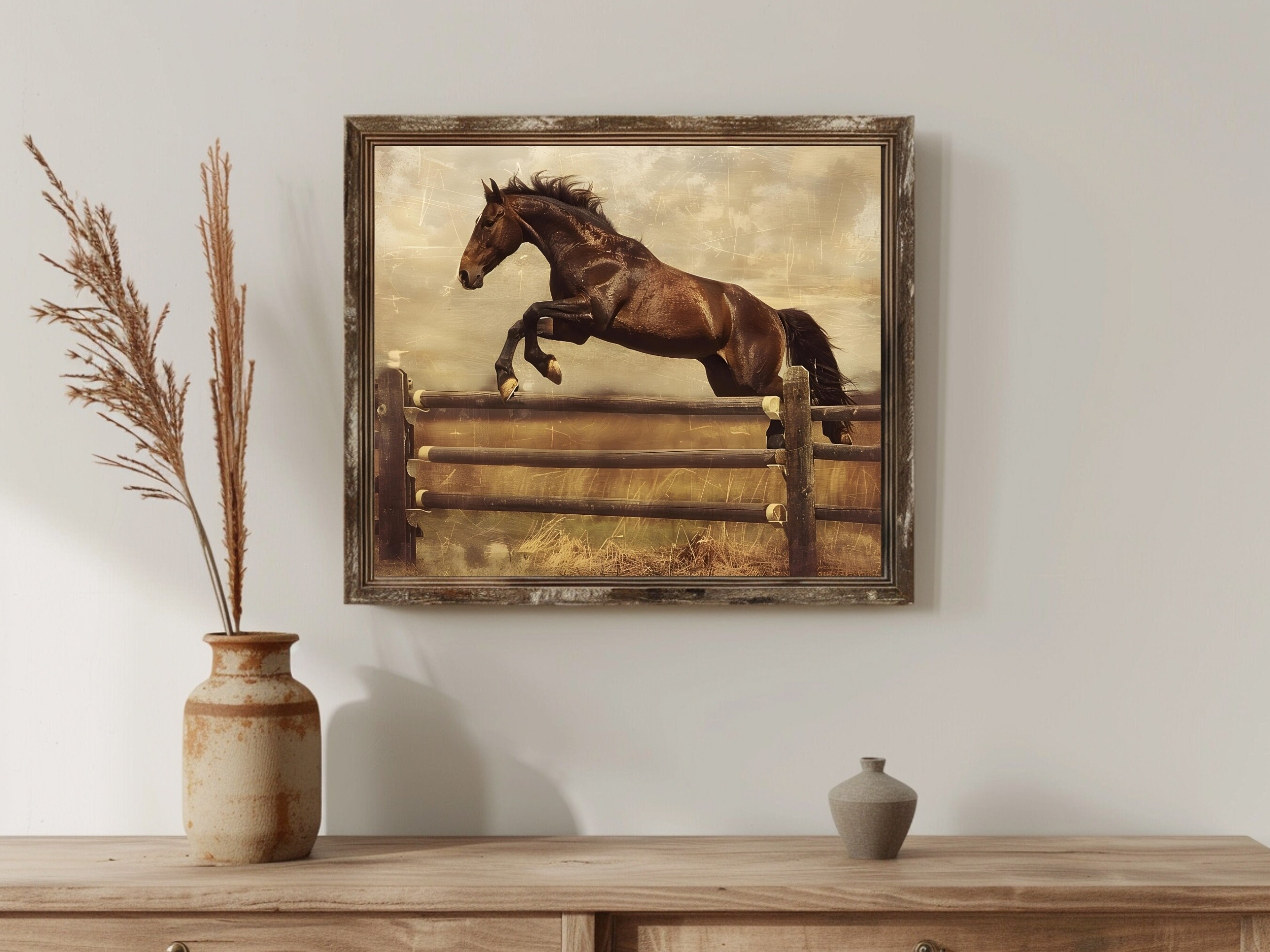 Vintage Horse Oil Painting, Horse Print, Rustic Animal Wall Art Print ...