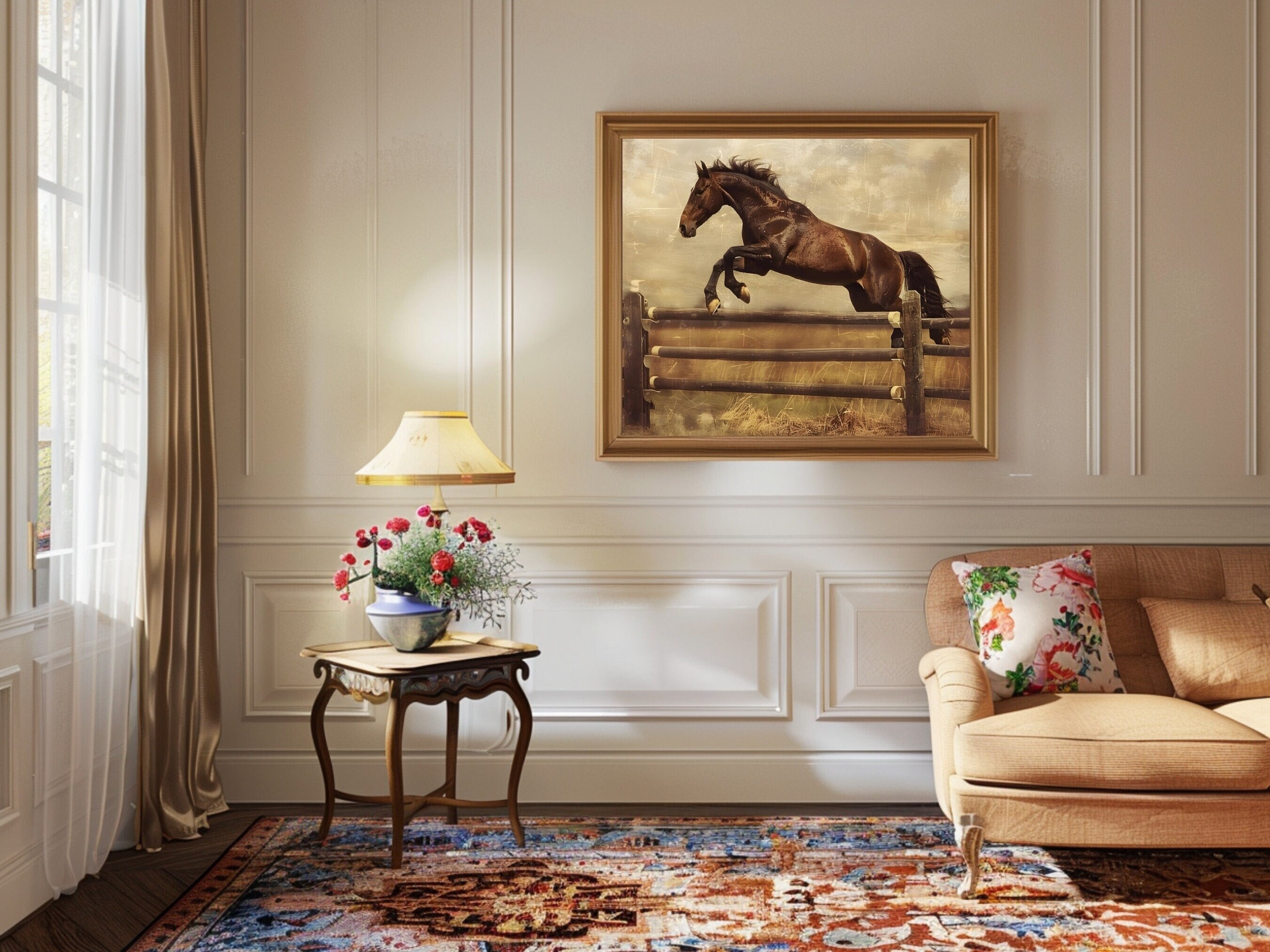 Vintage Horse Oil Painting, Horse Print, Rustic Animal Wall Art Print ...