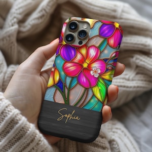 Custom Wildflower Stained Glass Effect Phone Case, Floral Unique Mosaic, Boho Aesthetic iPhone 16 15 14 13 Pro Max Tough Case  S23 s24