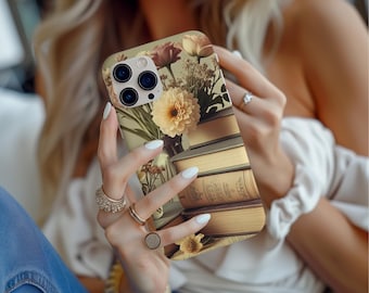 Vintage book lover phone case for iPhone, Samsung Galaxy, Google Pixel , gift for teacher, librarian phone case, floral books