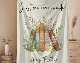 Personalized Floral Book Blanket, Custom Name Reading Throw, Cozy Bookworm Gift, Bookish Decor, Library Blanket, Christmas Gift For Reader