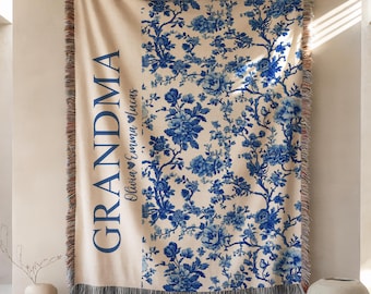 Personalized Grandmother Woven Blanket, Custom Grandma Throw, Nana Floral Blanket, Best Gift For Grandparents, Birthday Gift For Mom