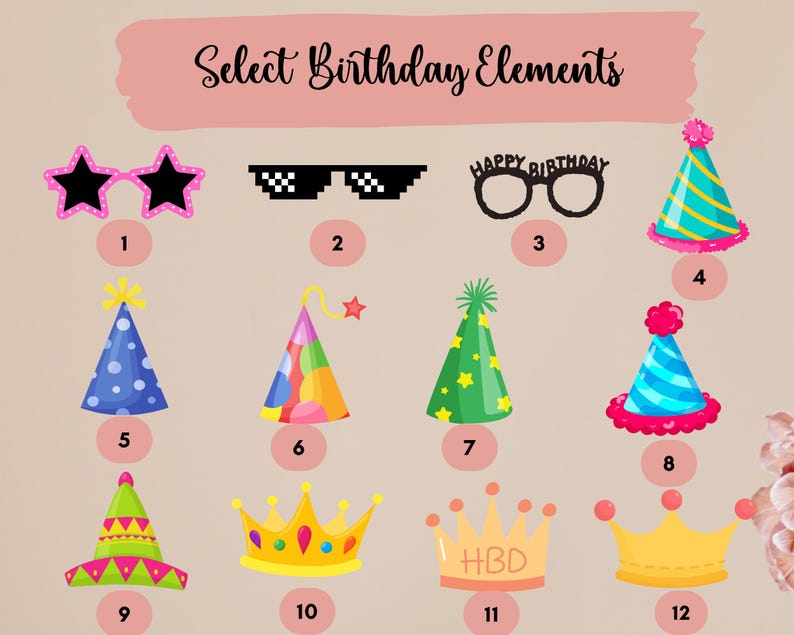 Puede incluir: Un conjunto de 12 elementos para una fiesta de cumplea&ntilde;os, que incluyen sombreros, gafas y coronas. Los elementos son coloridos y divertidos, y ser&iacute;an perfectos para una fiesta de cumplea&ntilde;os.