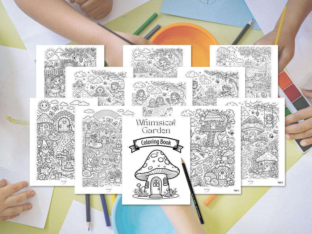 Whimsical Garden Coloring Book, 10 Page Bundle, Animals, Fairies ...