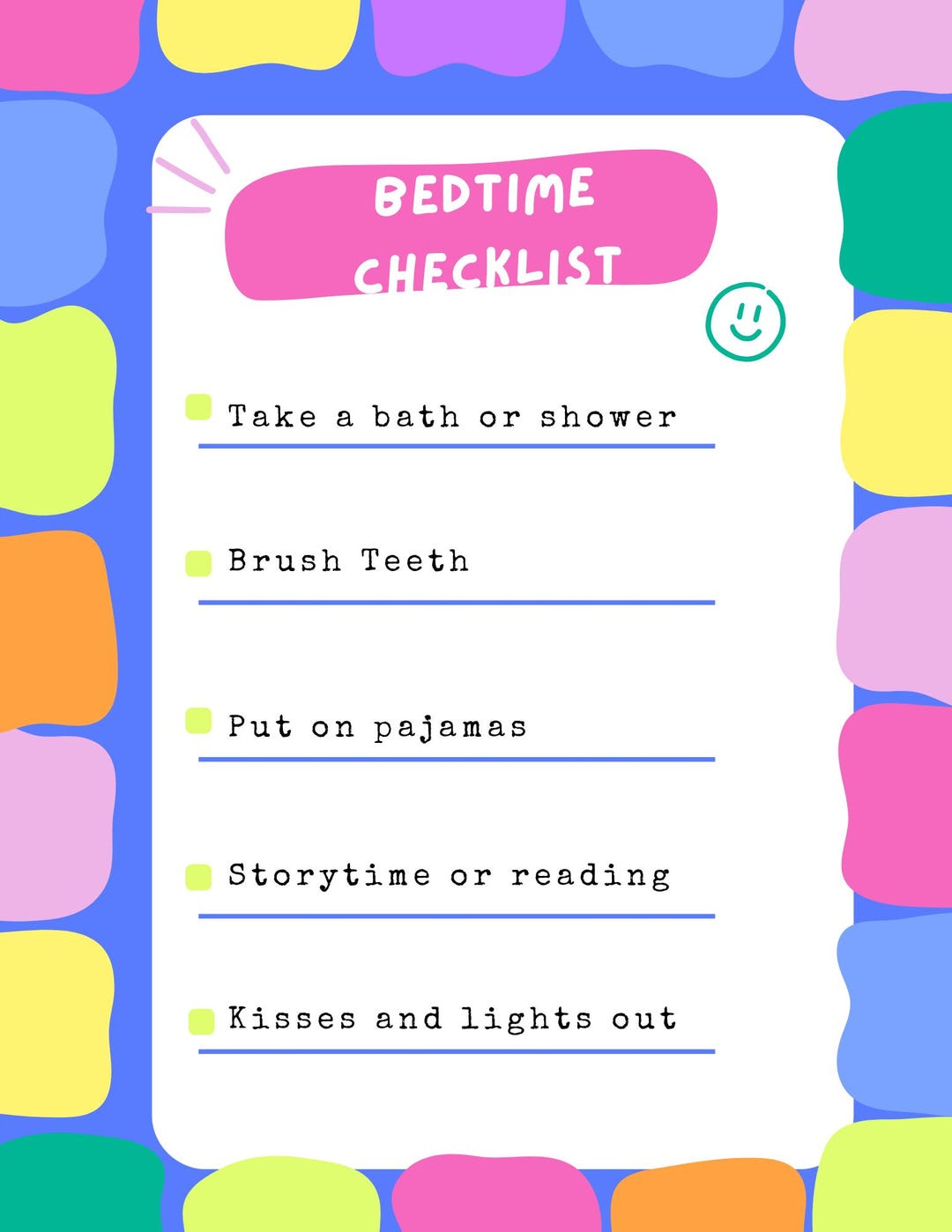 Happy Little Prints Bedtime Checklist - Etsy