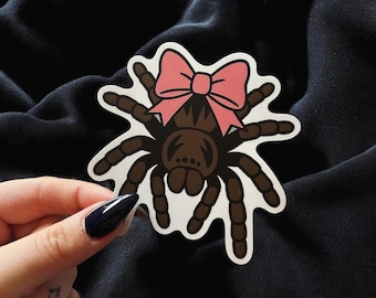 Cute Tarantula Sticker – Goth Bug, Pink Bow Laptop Decal