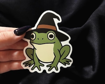Witch Frog Sticker: Matte Vinyl Decal - Cottagecore Halloween